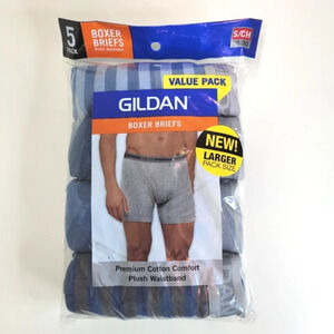 Gildan Boxer Briefs Premium Cotton Comfort Plush Waistband 5 Pack Size Small NEW
